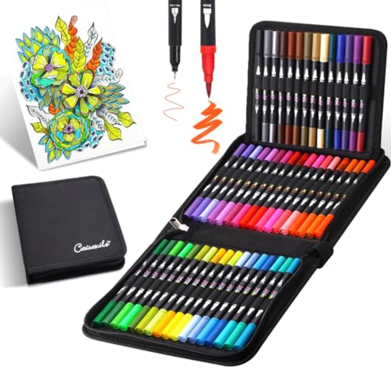 CAISEXILE 48 Color Duo Tip Pens Art Markers Set,96 Nibs Fine and Brush Tip  for Adult Coloring Book Journaling Note taking Lettering Calligraphy  Drawing Pens Supplies